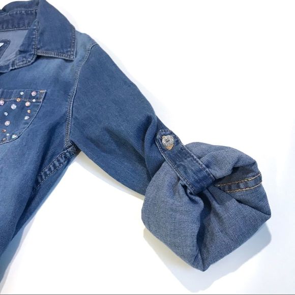 Justice Girl’s Embellished Chambray Shirt Sz 10 - Picture 5 of 9